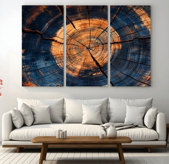 18975622-MGV-CV-36X24-Burnt Wood Wall Art Canvas Print, Framed Aged Timber Art Picture Print, Rustic Tree Slice Perfect Rustic Decor Artwork for Home,