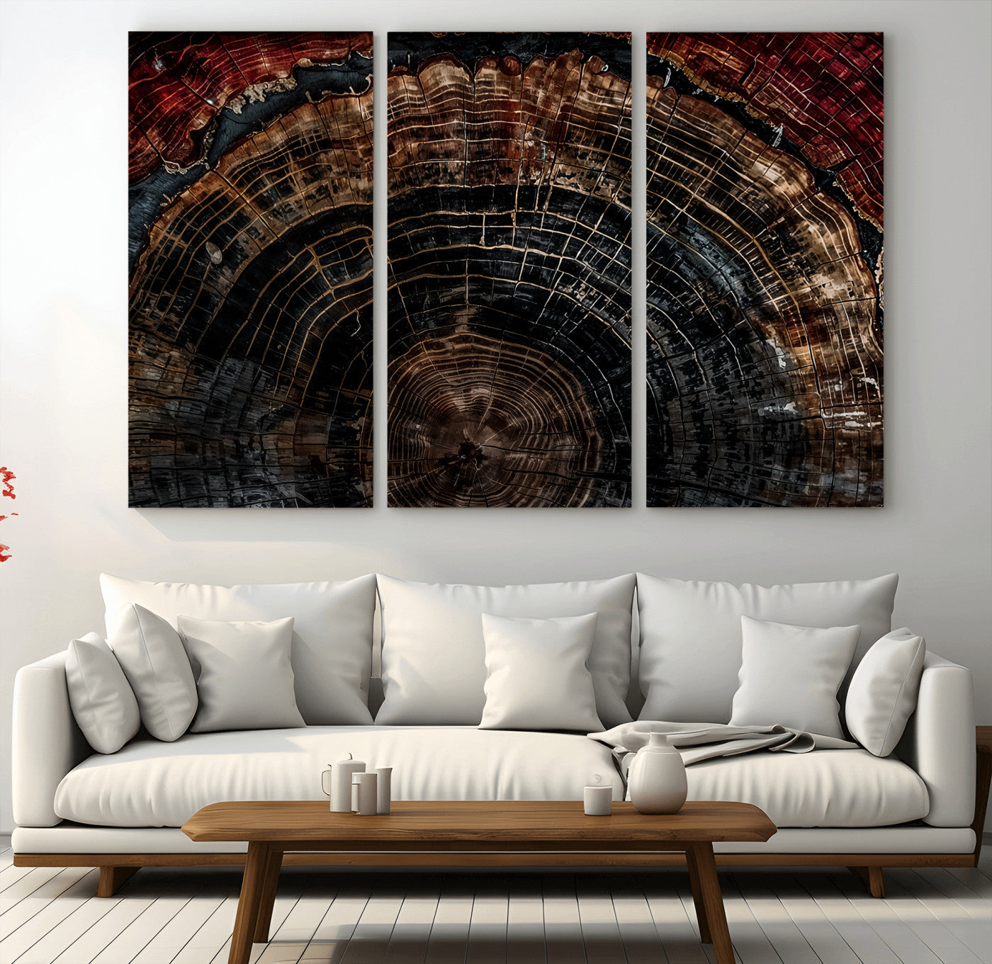 43686762-MGV-CV-36X24-Dark Wood Ring Wall Art Canvas Print, Framed Abstract Wood Tree Art Picture Print, Rustic Tree Slice Perfect Rustic Decor Artwork