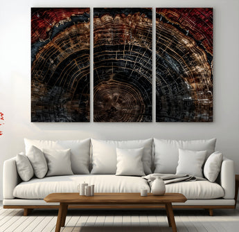 43686762-MGV-CV-36X24-Dark Wood Ring Wall Art Canvas Print, Framed Abstract Wood Tree Art Picture Print, Rustic Tree Slice Perfect Rustic Decor Artwork