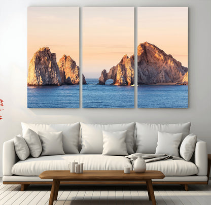 72996116-MGV-CV-36X24-El Arco Wall Art Canvas Print, Framed Cabo Rocks Art Picture Print, Ocean Arch Perfect Golden Coastal Landmark Decor Artwork