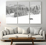 68081143-MGV-CV-36X24-Snowy Bison Wall Art Canvas Print, Framed Winter Forest Art Picture Print, Lone Bison Perfect Monochrome Winter Wild Decor Artwork