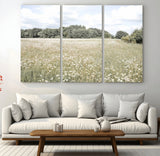 43258946-MGV-CV-36X24-Daisy Field Wall Art Canvas Print, Framed Pastel Flower Art Picture Print, Meadow Bloom Perfect Scandinavian Minimalist Decor