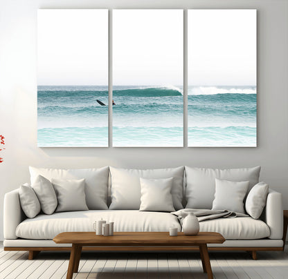 56345117-MGV-CV-36X24-Minimalist Surfing Wall Art Canvas Print, Framed Ocean Waves Art Picture Print, Soft Ocean Perfect Minimalist Coastal Decor