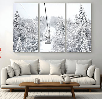 44705668-MGV-CV-36X24-Winter Forest Wall Art Canvas Print, Framed Snowy Forest Art Picture Print, Ski Lift Perfect Scandinavian Decor Artwork