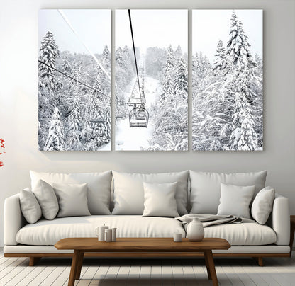 44705668-MGV-CV-36X24-Winter Forest Wall Art Canvas Print, Framed Snowy Forest Art Picture Print, Ski Lift Perfect Scandinavian Decor Artwork