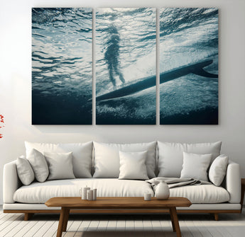 71192524-MGV-CV-36X24-Submerged Surf Wall Art Canvas Print, Framed Underwater Perspective Art Picture Print, Ocean Surf Perfect Coastal Adventure Decor