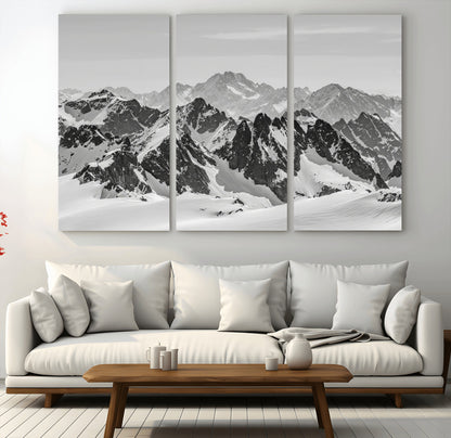 46884246-MGV-CV-36X24-Snowy Mountain Wall Art Canvas Print, Framed Mountain Peaks Art Picture Print, Alpine Mountains Perfect Minimalist Alpine Decor