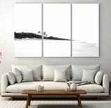 29611516-MGV-CV-36X24-Black White Beach Wall Art Canvas Print, Framed Palm Trees Art Picture Print, Monochrome Tropical Perfect Minimalist Coastal Decor