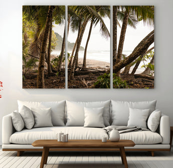 92093951-MGV-CV-36X24-Tropical Jungle Wall Art Canvas Print, Framed Palm Tree Forest Art Picture Print, Coastal Escape Perfect Jungle Retreat Decor