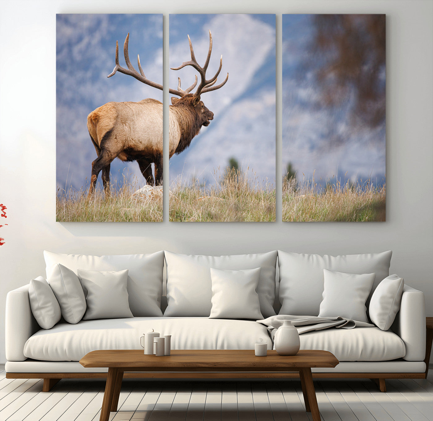 26365841-MGV-CV-36X24-Mountain Elk Art Wall Art Canvas Print, Framed Rustic Wildlife Print Art Picture Print, Lodge Style Decor Perfect Rustic Lodge