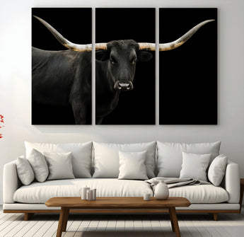 99448328-MGV-CV-36X24-Longhorn Cattle Wall Art Canvas Print, Framed Texas Ranch Art Picture Print, Western Cow Perfect Farmhouse Decor Artwork