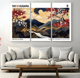 66243961-MGV-CV-36X24-Mount Fuji Japanese Wall Art – Golden Abstract Landscape Canvas Print, Cherry Blossom Painting, Modern Oriental Zen Home Decor