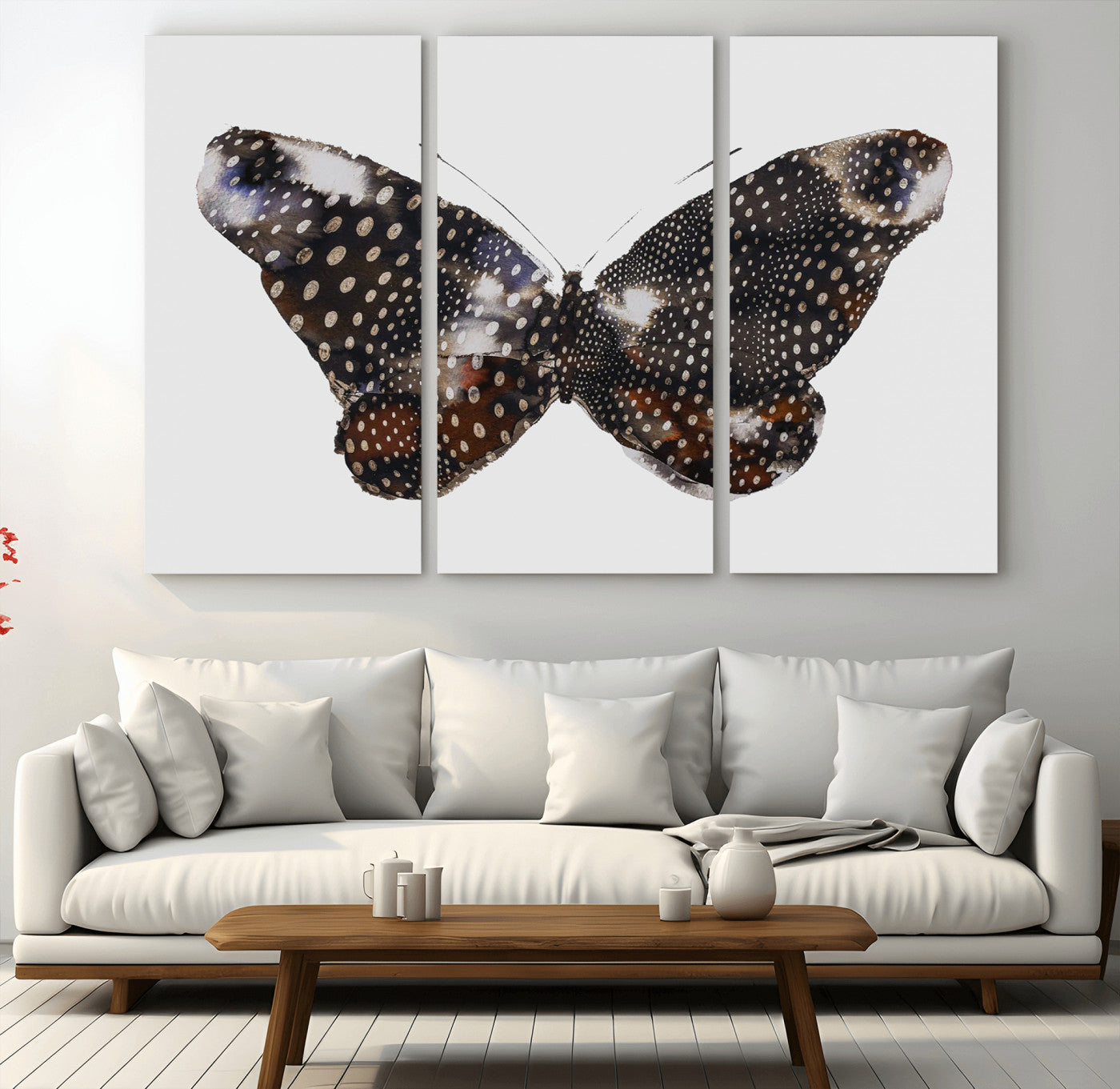 99831147-MGV-CV-36X24-Spotted Butterfly Wall Art Canvas Print, Framed Neutral Insect Theme Art Picture Print, Earthy Wing Pattern Perfect Modern Rustic