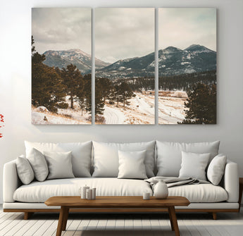 77311749-MGV-CV-36X24-Mountain Landscape Wall Art Canvas Print, Framed Snowy Peaks Art Picture Print, Alpine Aesthetic Perfect Rustic Winter Decor