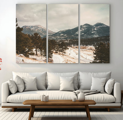 77311749-MGV-CV-36X24-Mountain Landscape Wall Art Canvas Print, Framed Snowy Peaks Art Picture Print, Alpine Aesthetic Perfect Rustic Winter Decor