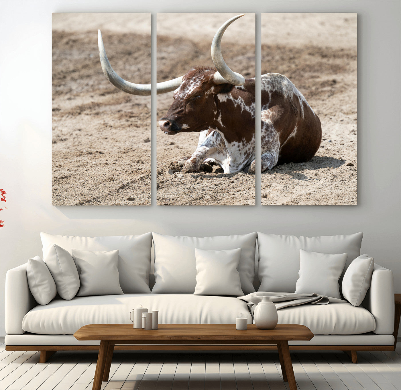 76549210-MGV-CV-36X24-Texas Longhorn Wall Art Canvas Print, Framed Country Living Art Picture Print, Farmhouse Aesthetic Perfect Western Rustic Decor