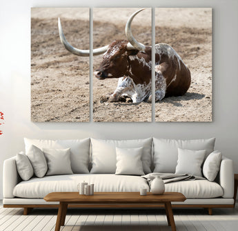 76549210-MGV-CV-36X24-Texas Longhorn Wall Art Canvas Print, Framed Country Living Art Picture Print, Farmhouse Aesthetic Perfect Western Rustic Decor