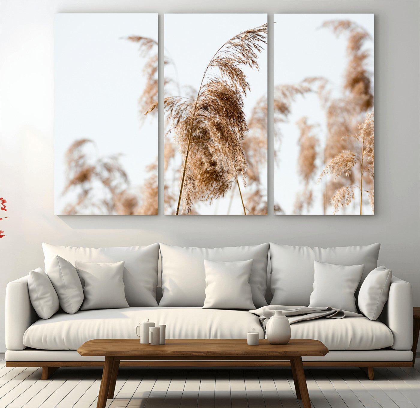 17019393-MGV-CV-36X24-Pampas Grass Wall Art Canvas Print, Framed Neutral Tones Art Picture Print, Minimalist Nature Perfect Boho Minimalist Decor