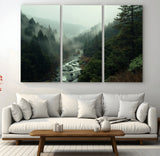 48497565-MGV-CV-36X24-Misty Forest Wall Art Canvas Print, Framed Foggy River Art Picture Print, Moody Landscape Perfect Moody Wilderness Decor Artwork