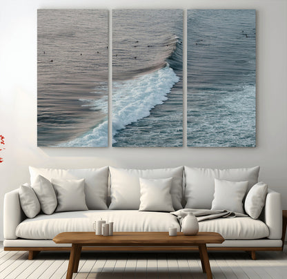 23077324-MGV-CV-36X24-Ocean Waves Wall Art Canvas Print, Framed Coastal Serenity Art Picture Print, Surf Aesthetic Perfect Modern Coastal Decor Artwork