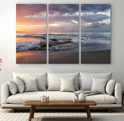 94208089-MGV-CV-36X24-Golden Hour Wall Art Canvas Print, Framed Tranquil Waves Art Picture Print, Beach Horizon Perfect Coastal Serenity Decor Artwork