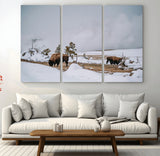 60308289-MGV-CV-36X24-Bison Wildlife Wall Art Canvas Print, Framed Snowy Prairie Art Picture Print, Western Landscape Perfect Rustic Winter Decor