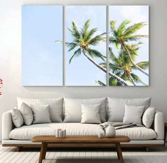 54719115-MGV-CV-36X24-Palm Trees Wall Art Canvas Print, Framed Tropical Aesthetic Art Picture Print, Coastal Serenity Perfect Tropical Minimalist Decor