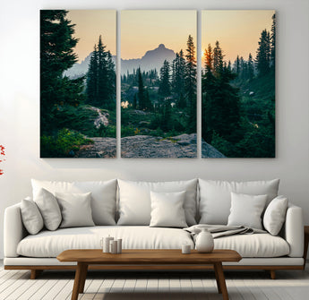 66397982-MGV-CV-36X24-Mountain Landscape Wall Art Canvas Print, Framed Forest Serenity Art Picture Print, Mountain Landscape Perfect Rustic Wilderness