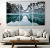 73098373-MGV-CV-36X24-Mountain Lake Wall Art Canvas Print, Framed Winter Wonderland Art Picture Print, Snowy Peaks Perfect Modern Nature Decor Artwork