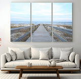 31602988-MGV-CV-36X24-Beach Boardwalk Wall Art Canvas Print, Framed Coastal Serenity Art Picture Print, Ocean View Perfect Coastal Minimalist Decor