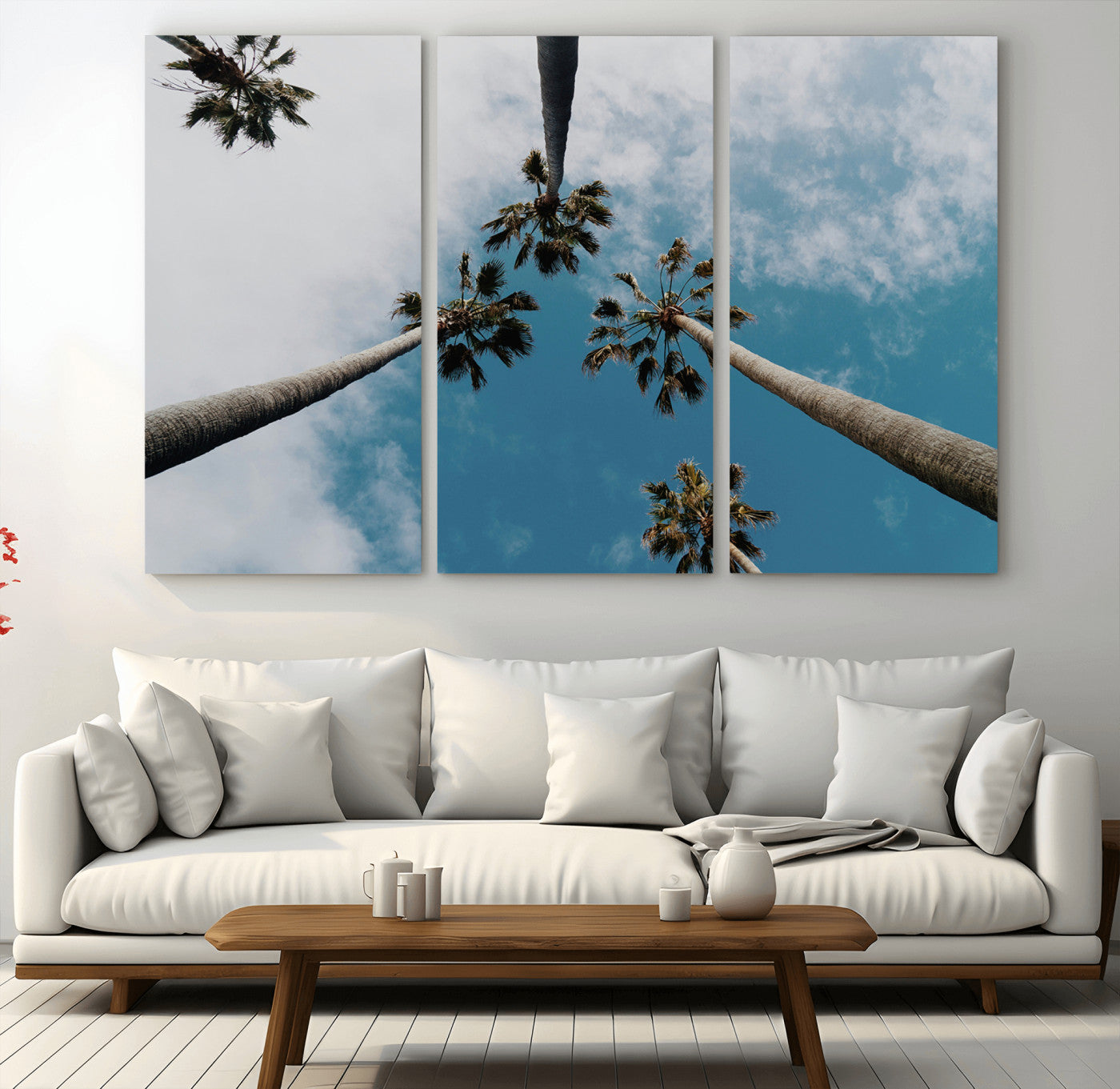 45236398-MGV-CV-36X24-Tropical Palm Trees Wall Art Canvas Print, Framed California Sky Art Picture Print, Minimalist Nature Perfect Coastal Minimalist