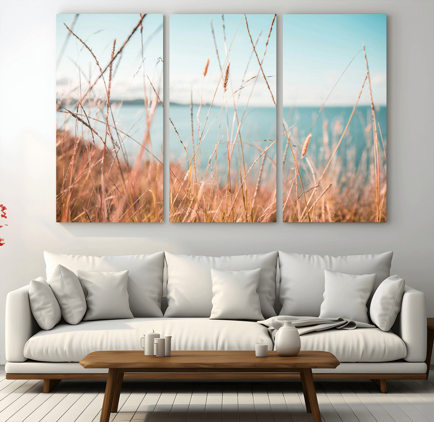 36108696-MGV-CV-36X24-Coastal Grass Wall Art – Serene Ocean View Canvas Print, Beach Nature Photography Decor for Living Room, Bedroom, Office or Modern