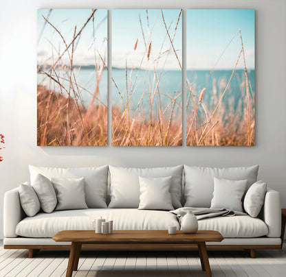 36108696-MGV-CV-36X24-Coastal Grass Wall Art – Serene Ocean View Canvas Print, Beach Nature Photography Decor for Living Room, Bedroom, Office or Modern