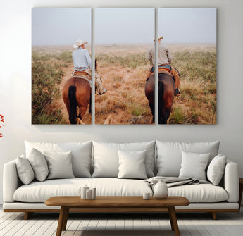 54943176-MGV-CV-36X24-Cowboy Wall Art Wall Art Canvas Print, Framed Western Canvas Art Picture Print, Rustic Ranch Scene Perfect Rustic Western Decor