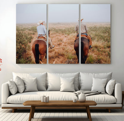 54943176-MGV-CV-36X24-Cowboy Wall Art Wall Art Canvas Print, Framed Western Canvas Art Picture Print, Rustic Ranch Scene Perfect Rustic Western Decor
