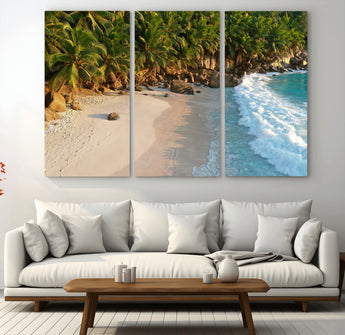 82312665-MGV-CV-36X24-Tropical Beach Wall Art Canvas Print, Framed Ocean Waves Art Picture Print, Palm Trees Perfect Coastal Minimalist Decor Artwork