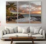 55108220-MGV-CV-36X24-Tropical Beach Wall Art Canvas Print, Framed Hawaiian Sunset Art Picture Print, Ocean Waves Perfect Coastal Tropical Decor Artwork