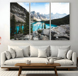 98014896-MGV-CV-36X24-Canadian Rockies Wall Art Canvas Print, Framed Mountain Landscape Art Picture Print, Turquoise Water Perfect Scandinavian