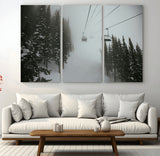 87018452-MGV-CV-36X24-Ski Lift Wall Art Canvas Print, Framed Snowy Pines Art Picture Print, Misty Landscape Perfect Winter Serenity Decor Artwork