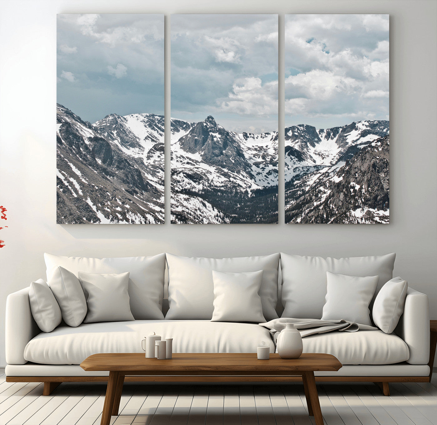 94074619-MGV-CV-36X24-Snowy Peaks Wall Art Canvas Print, Framed Alpine Wilderness Art Picture Print, Mountain Escape Perfect Winter Serenity Decor