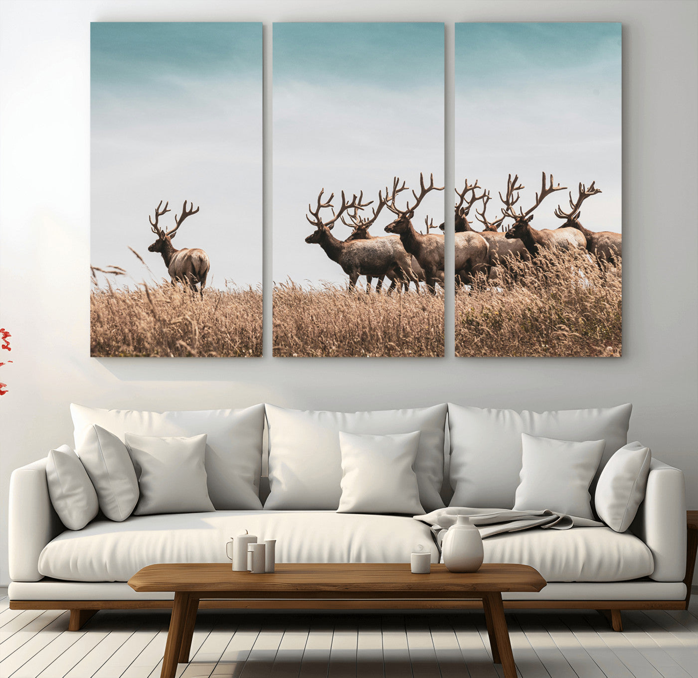 81594705-MGV-CV-36X24-Elk Herd Wall Art Canvas Print, Framed Wildlife Photography Art Picture Print, Rustic Nature Print Perfect Rustic Wildlife Decor