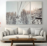 91534512-MGV-CV-36X24-Frosty Pines Wall Art Canvas Print, Framed Cozy Cabin View Art Picture Print, Ski Lift Ride Perfect Rustic Lodge Decor Artwork