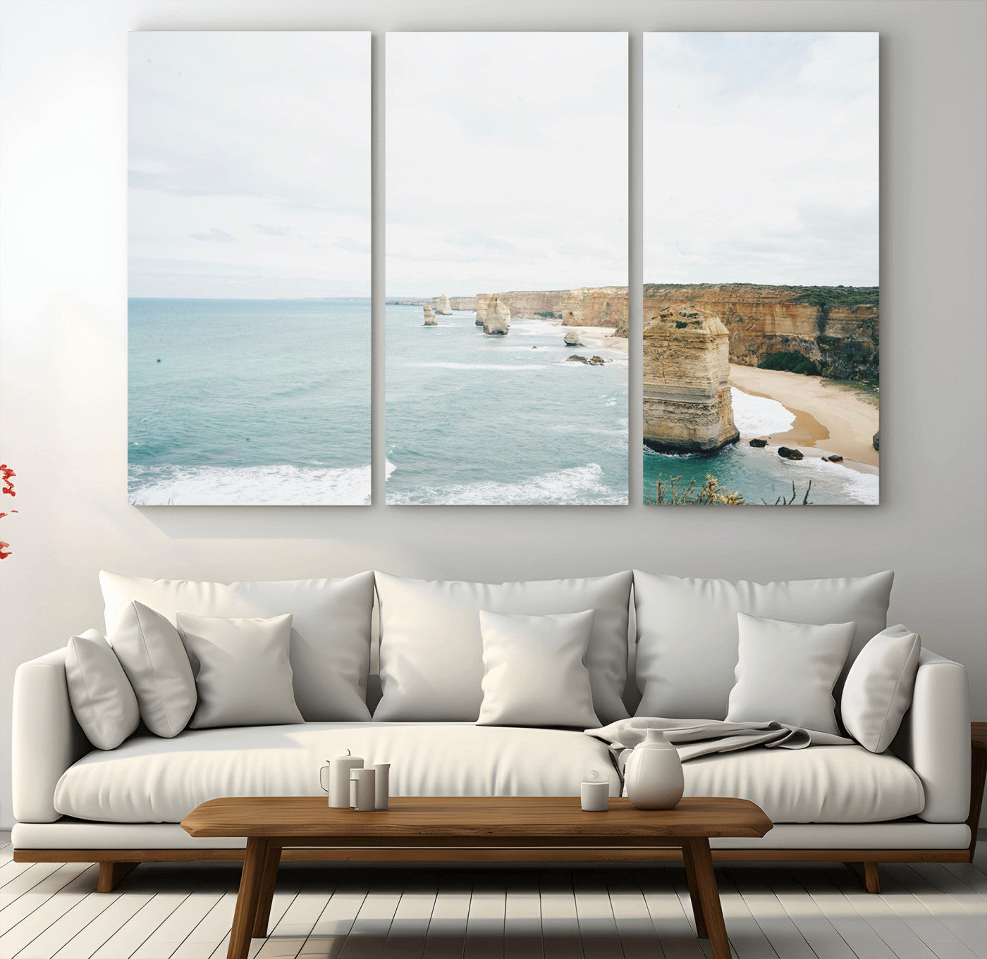 70095633-MGV-CV-36X24-Twelve Apostles Wall Art Canvas Print, Framed Coastal Cliffs Art Picture Print, Rugged Rock Formations Perfect Minimalist Coastal
