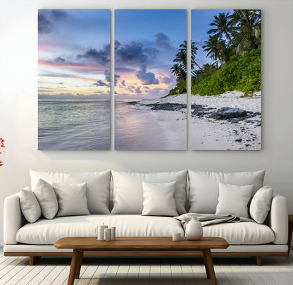 75045485-MGV-CV-36X24-Tropical Beach Wall Art Canvas Print, Framed Sunset Glow Art Picture Print, Palm Tree Coast Perfect Tropical Coastal Decor Artwork