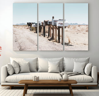 54616109-MGV-CV-36X24-Desert Mailboxes Wall Art – Rustic Rural Roadside Photography Canvas Print, American Southwest Landscape Home Decor for Living