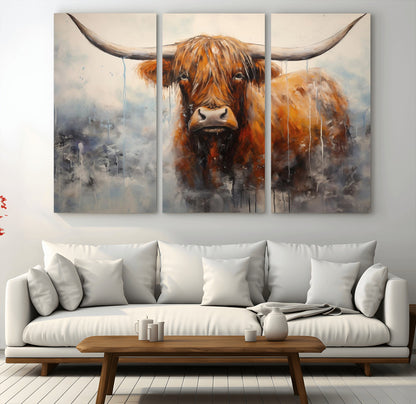X61001-MGV-CV-36X24-Scottish Highland Wall Art Canvas Print, Framed Longhorn Art Picture Print, Western Cow Perfect Farmhouse Decor Artwork
