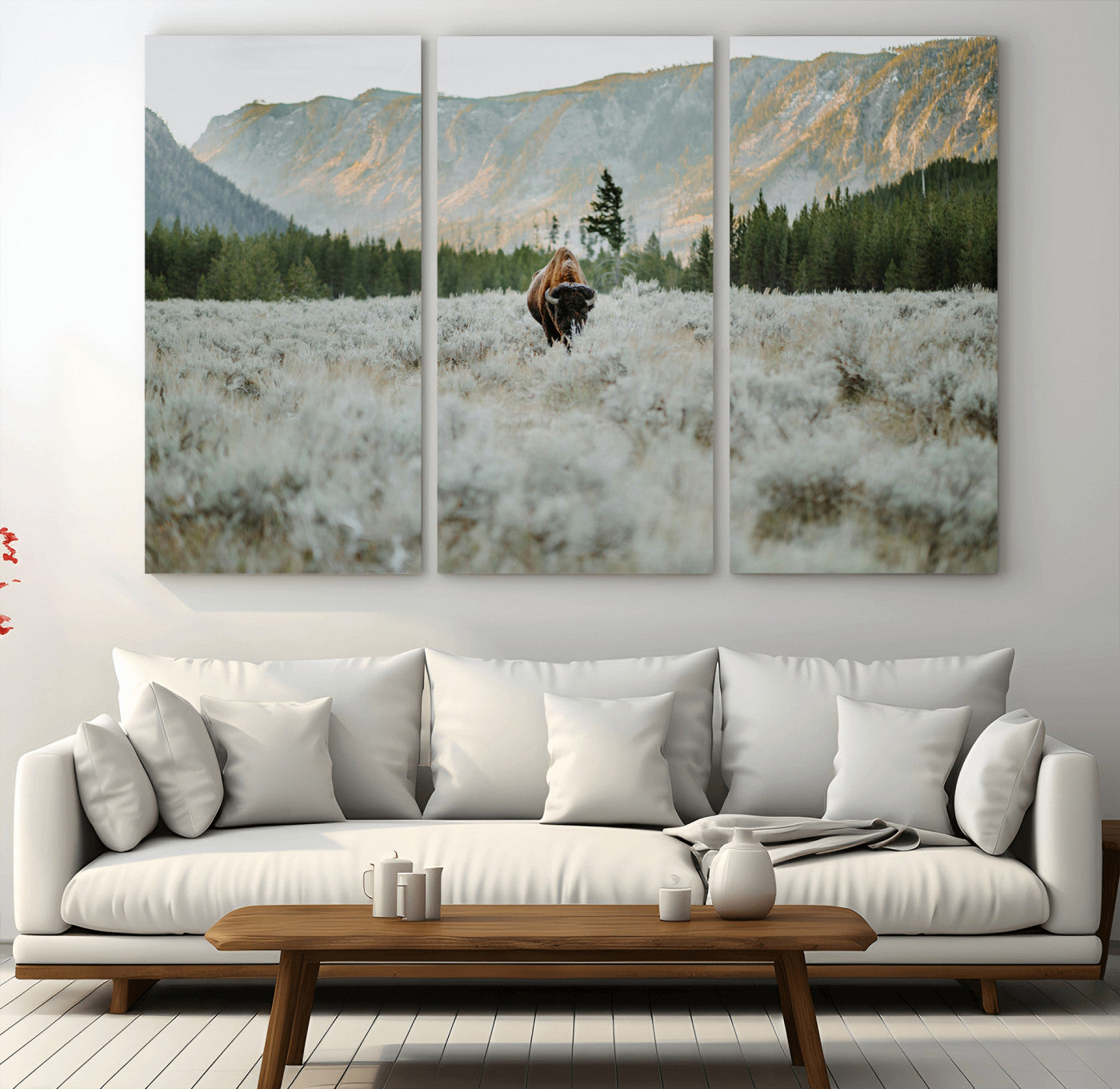 41674074-MGV-CV-36X24-Bison Wall Art – American Buffalo Wildlife Photography Canvas Print, Western Mountain Landscape Artwork Rustic Nature Decor for