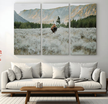 41674074-MGV-CV-36X24-Bison Wall Art – American Buffalo Wildlife Photography Canvas Print, Western Mountain Landscape Artwork Rustic Nature Decor for