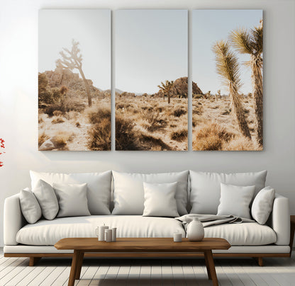 62783269-MGV-CV-48X32-3P-Joshua Tree Wall Art – Desert Landscape Photography Canvas Print, Southwest Nature Artwork Rustic Home Decor for Living Room,