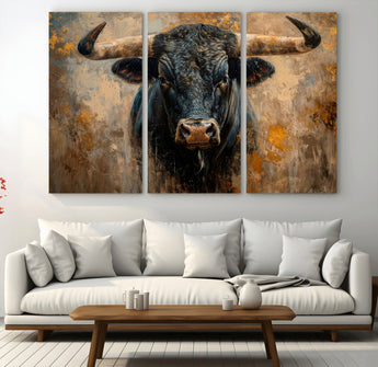 91615410-MGV-CV-36X24-Bull Wall Art – Rustic Western Longhorn Canvas Print, Powerful Abstract Animal Painting, Farmhouse Ranch Decor for Living Room,